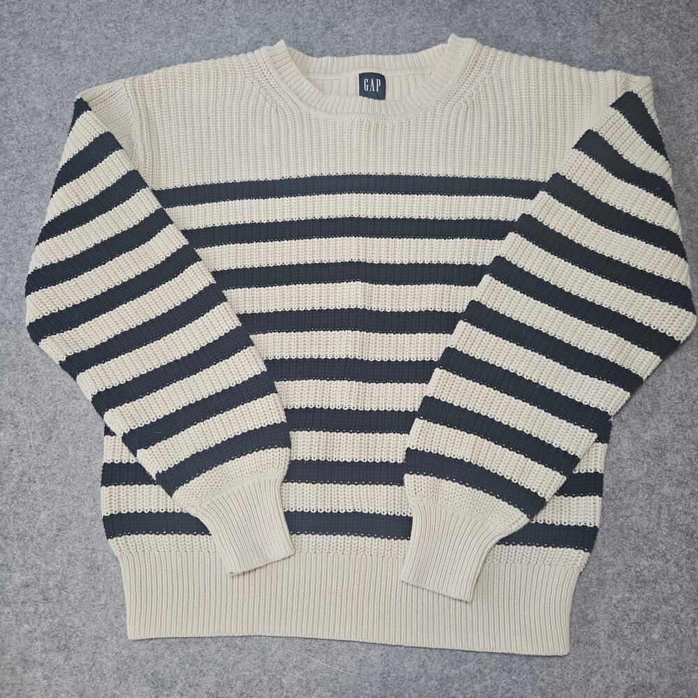 GAP Shaker-Stitch Ribbed Crewneck Striped Cotton Sweater - Size M  Tall